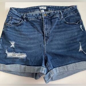 Ava & Viv Dark Blue Distressed Denim Roll-Cuff Shorts Size 16W